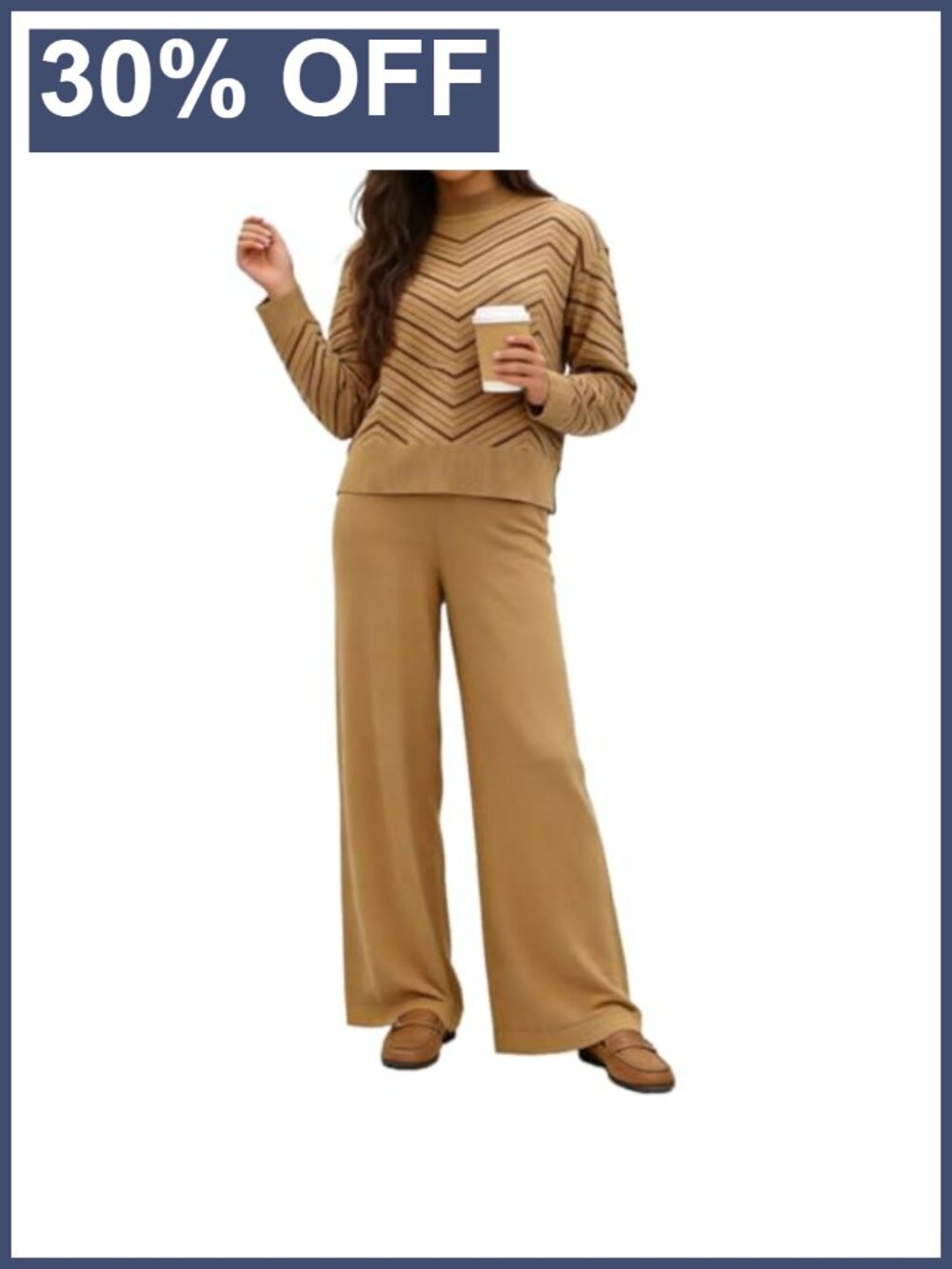 Knit Sweater Set Long Sleeve Top Wide Leg Pants Lounge Set